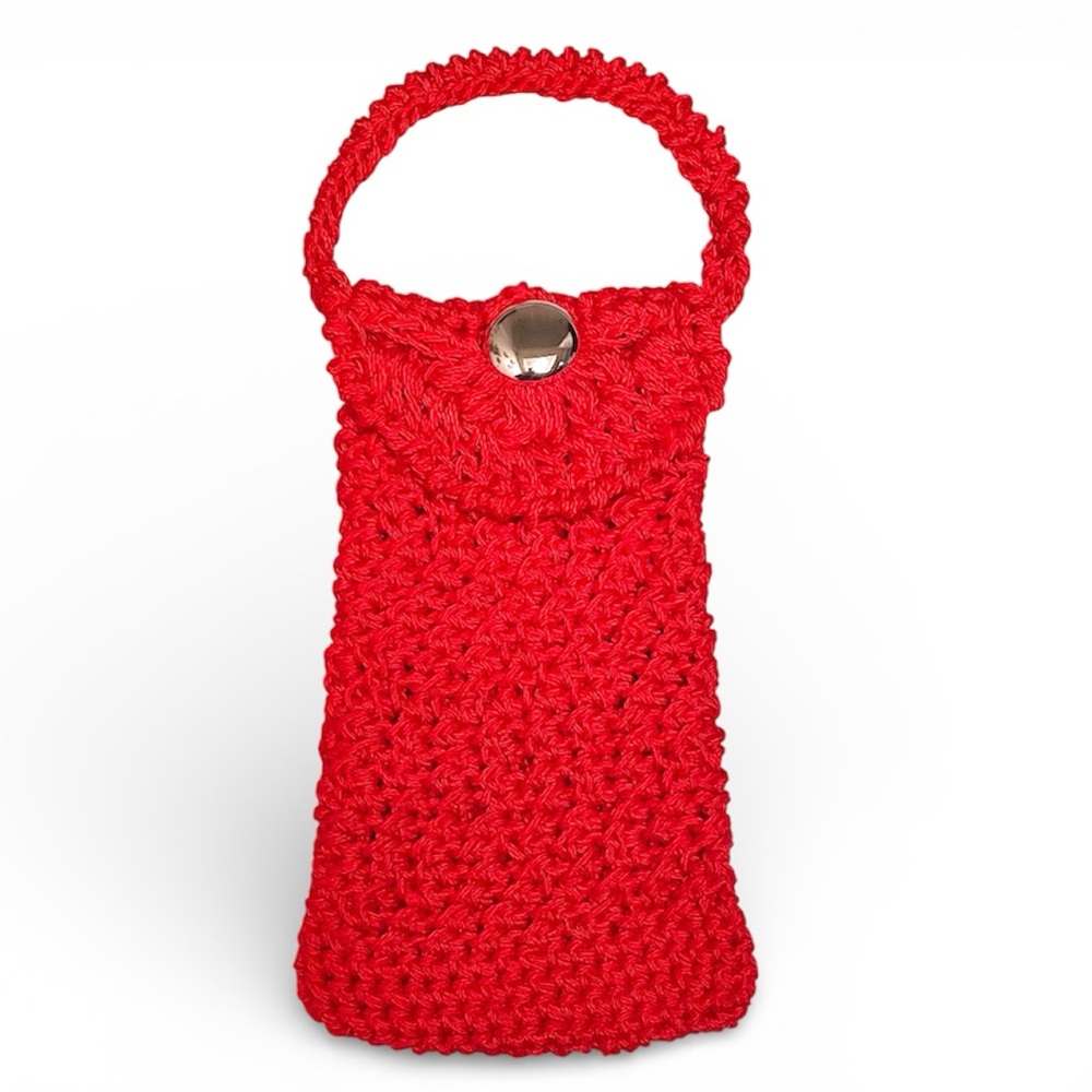 New Handmade knit Red Crochet mini bag belt phone holder fire red pouch charm